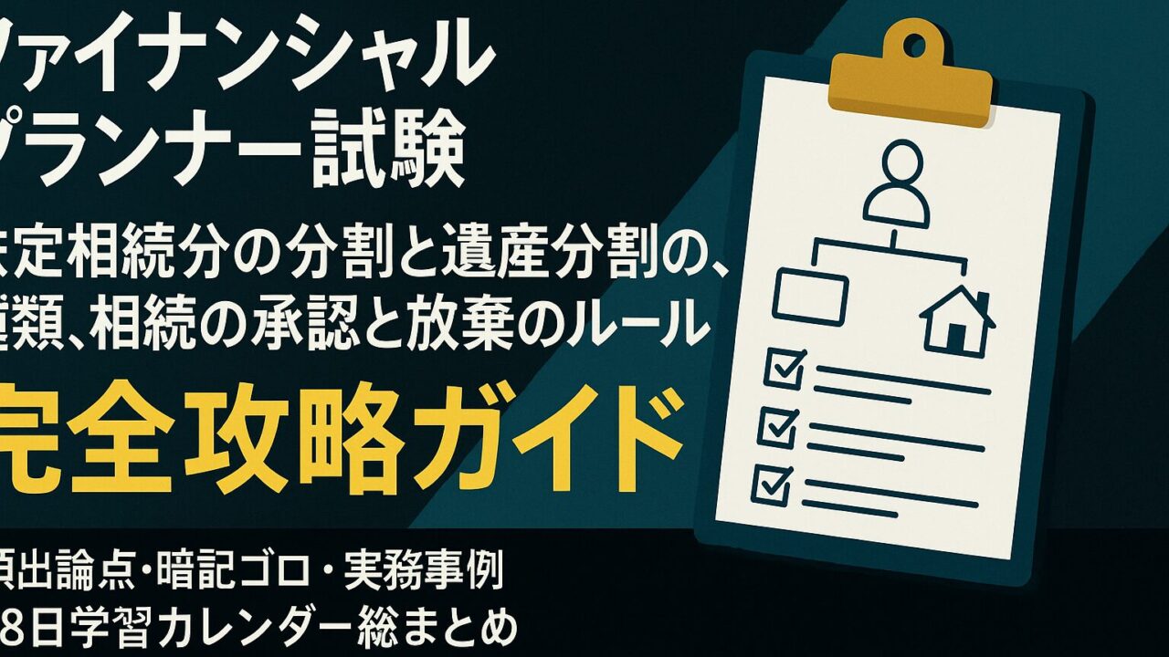 FP試験で毎年必ず出題される「法定相続分・遺産分割・相続承認放棄」を6000字超で徹底解説！基本割合・3か月ルール・分割方法・改正相続法・計算テクまで、過去10年の傾向と合格者の声を織り交ぜて網羅。この記事ひとつで得点源に変え、実務にも役立つ知識を習得しよう。