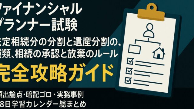 FP試験で毎年必ず出題される「法定相続分・遺産分割・相続承認放棄」を6000字超で徹底解説！基本割合・3か月ルール・分割方法・改正相続法・計算テクまで、過去10年の傾向と合格者の声を織り交ぜて網羅。この記事ひとつで得点源に変え、実務にも役立つ知識を習得しよう。
