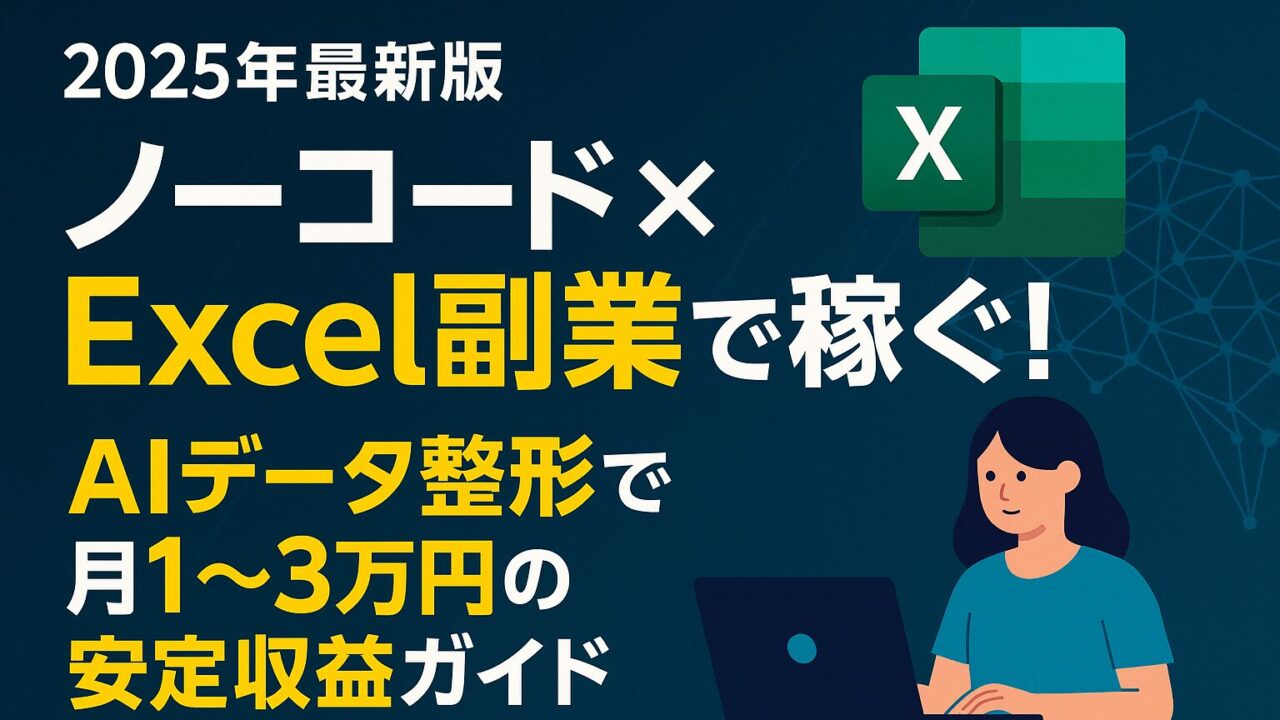 ノーコードでExcel副業！AIデータ整形で初心者も安心。月1〜3万円を安定収益に変える2025年最新ガイド。