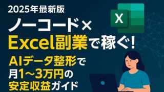 ノーコードでExcel副業！AIデータ整形で初心者も安心。月1〜3万円を安定収益に変える2025年最新ガイド。