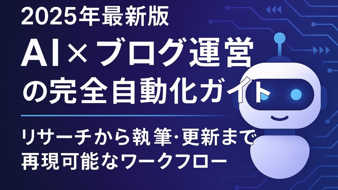 AIと自動化でブログ運営を効率化！リサーチから執筆・更新まで再現可能なワークフローを2025年版で解説。