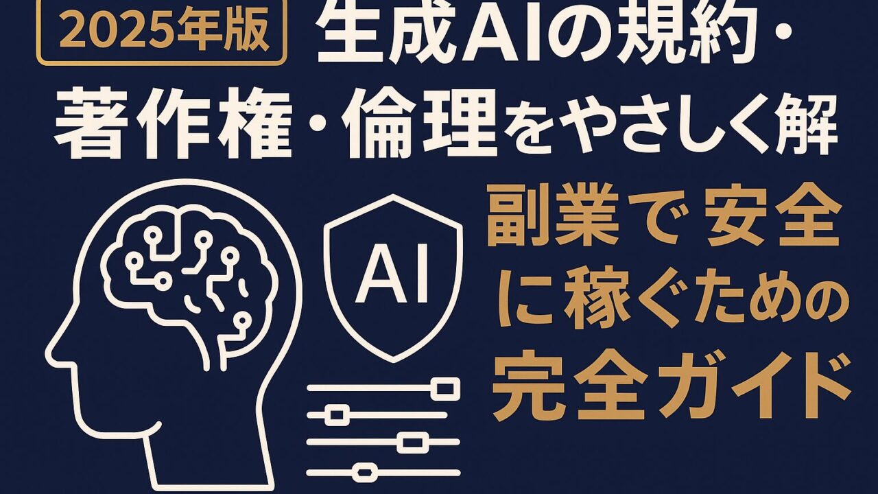 生成AI副業の規約・著作権・倫理を初心者向けに解説。やって良いこと・NG例を整理し、安全運用の実務ポイントを紹介。