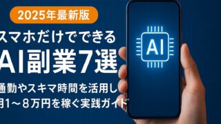 スマホだけで完結するAI副業7選を紹介。通勤や隙間時間を活用し、2025年に月1〜8万円を目指す実践的ガイド。
