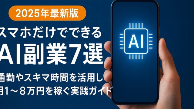 スマホだけで完結するAI副業7選を紹介。通勤や隙間時間を活用し、2025年に月1〜8万円を目指す実践的ガイド。